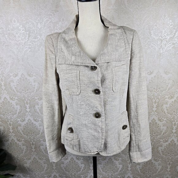 Weekend by Max Mara Size 10 Cream Colored 3 Button Blazer Linen Cotton Blend - Picture 1 of 16
